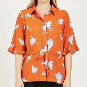 Just Female Johanna orange floral blouse shirt medium